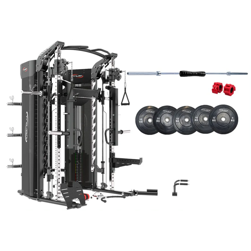 Trojan TRSM900FT Smith All in 1 Functional Trainer Leg Press + Jammer Arms + 150 KG Bumper Plates